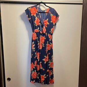 Floral Navy Dress with Red Accents